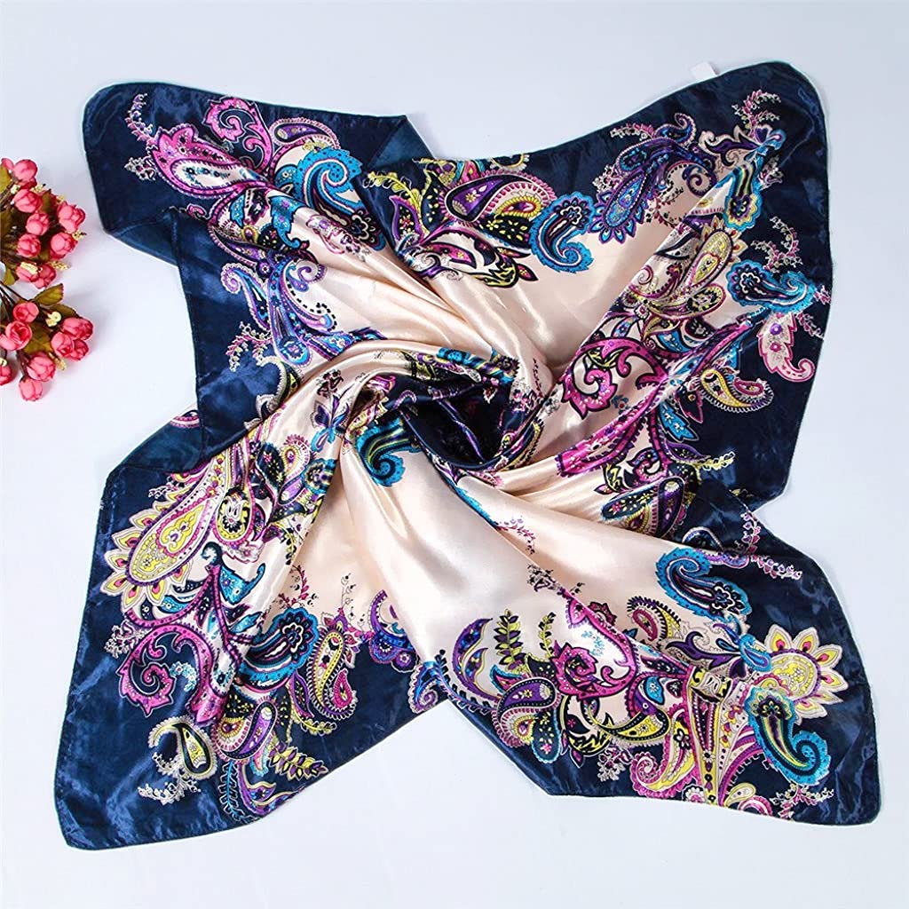 PALAY Women Classic Vintage Floral Silk Feel Large Square Scarf Head Wraps (Royal Blue) PALAY Women Classic Vintage Floral Silk Feel Large Square Scarf Head Wraps (Royal Blue)